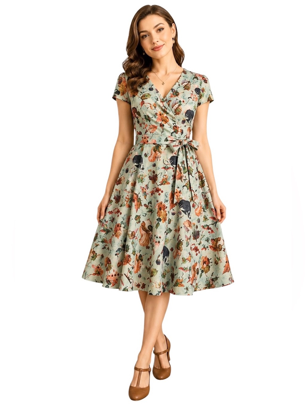 Lindy Bop Woodland Fairy Fit & Flare Dress Size 10 Mint Green NWT